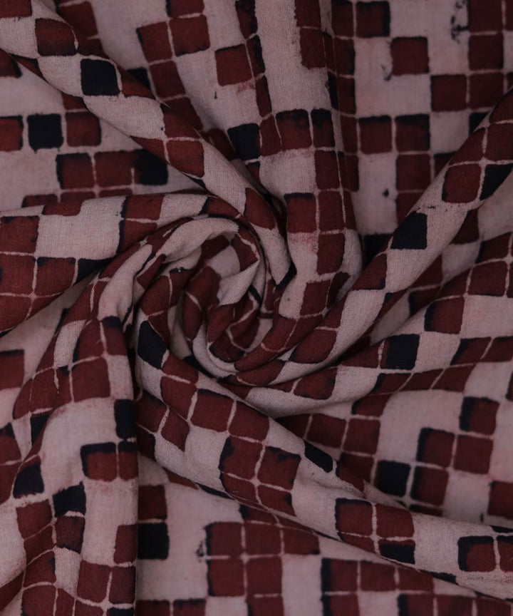 Red off white natural dye block print mosaic pattern cotton fabric