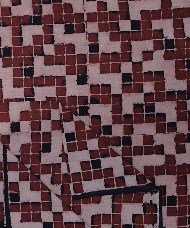 Red off white natural dye block print mosaic pattern cotton fabric