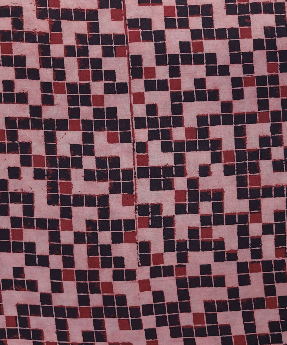 Red and black natural dye block print mosaic pattern cotton fabric