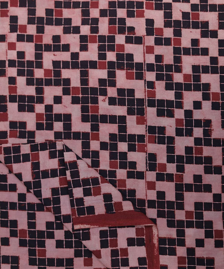 Red and black natural dye block print mosaic pattern cotton fabric