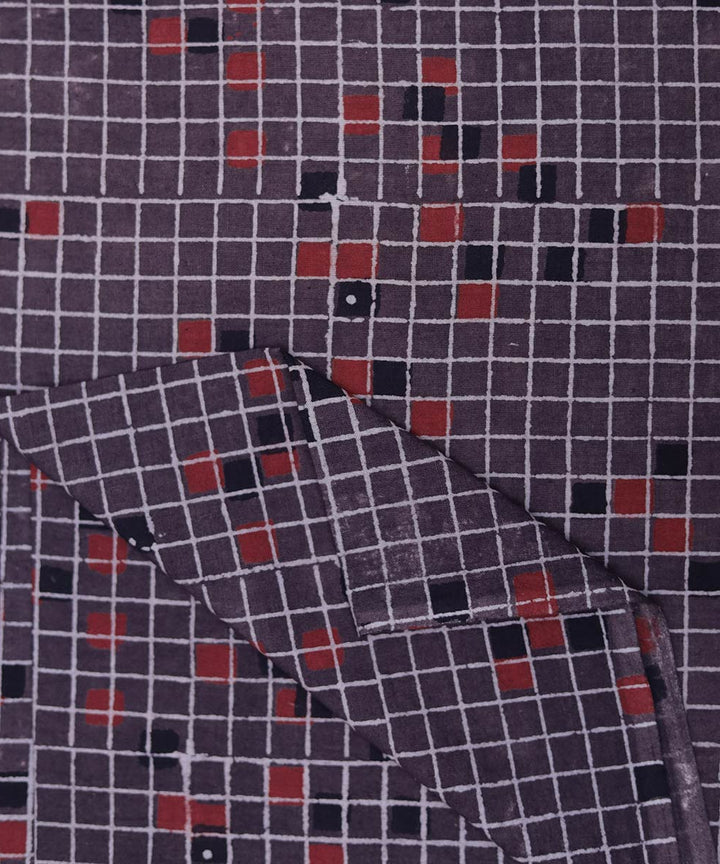 Red brown natural dye hand block print mosaic pattern cotton fabric