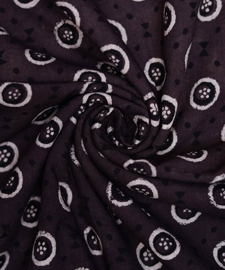 Brown and white natural dye hand block printed cotton fabric