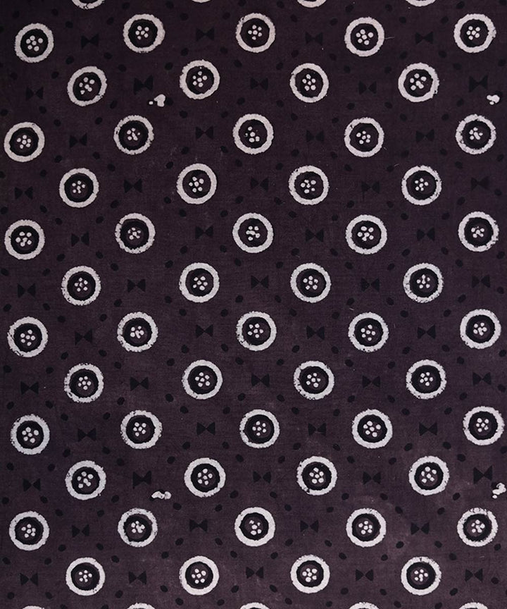 Brown and white natural dye hand block printed cotton fabric