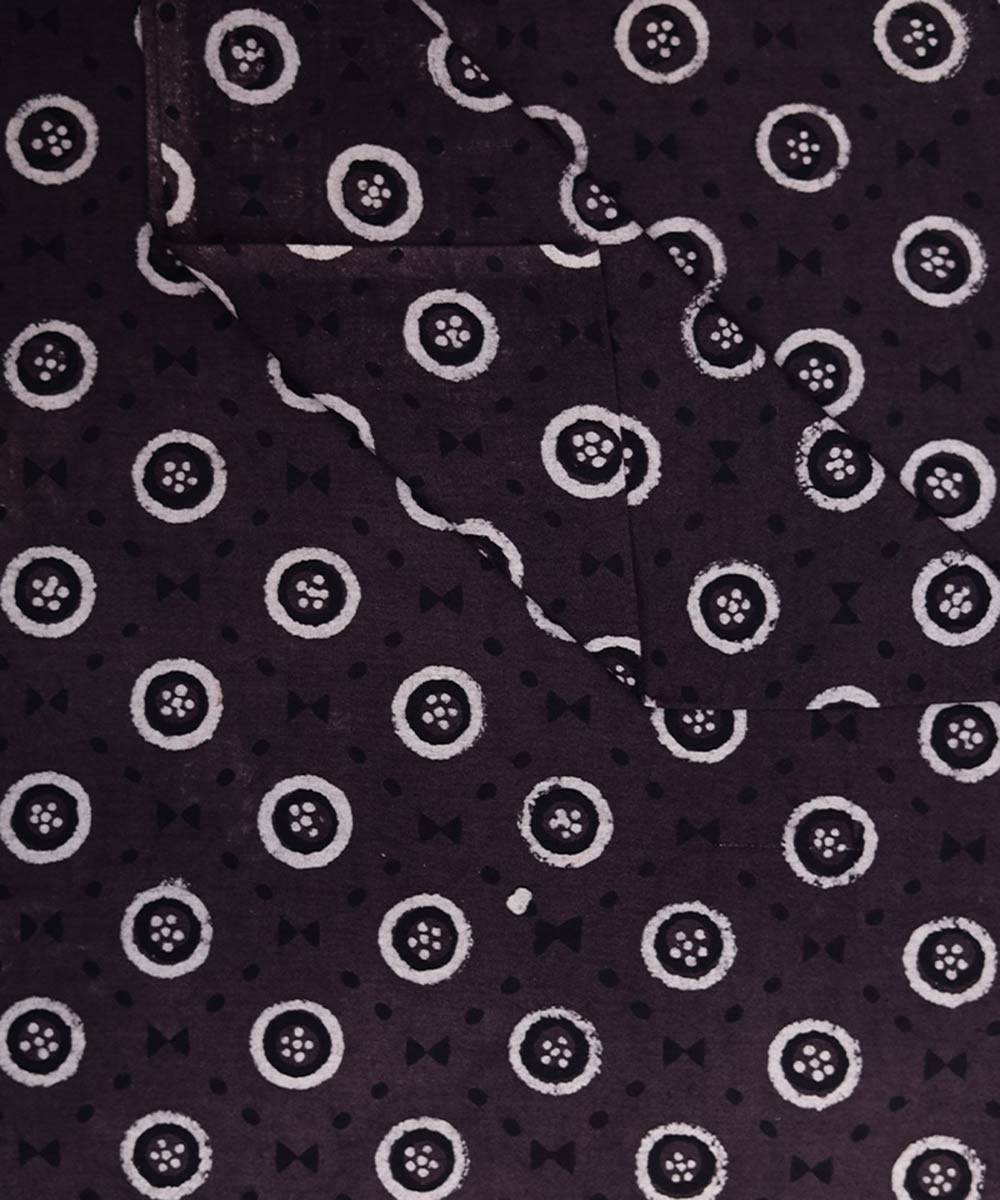 Brown and white natural dye hand block printed cotton fabric