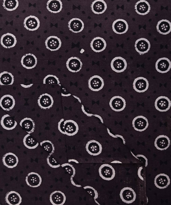 Brown and white natural dye hand block printed cotton fabric