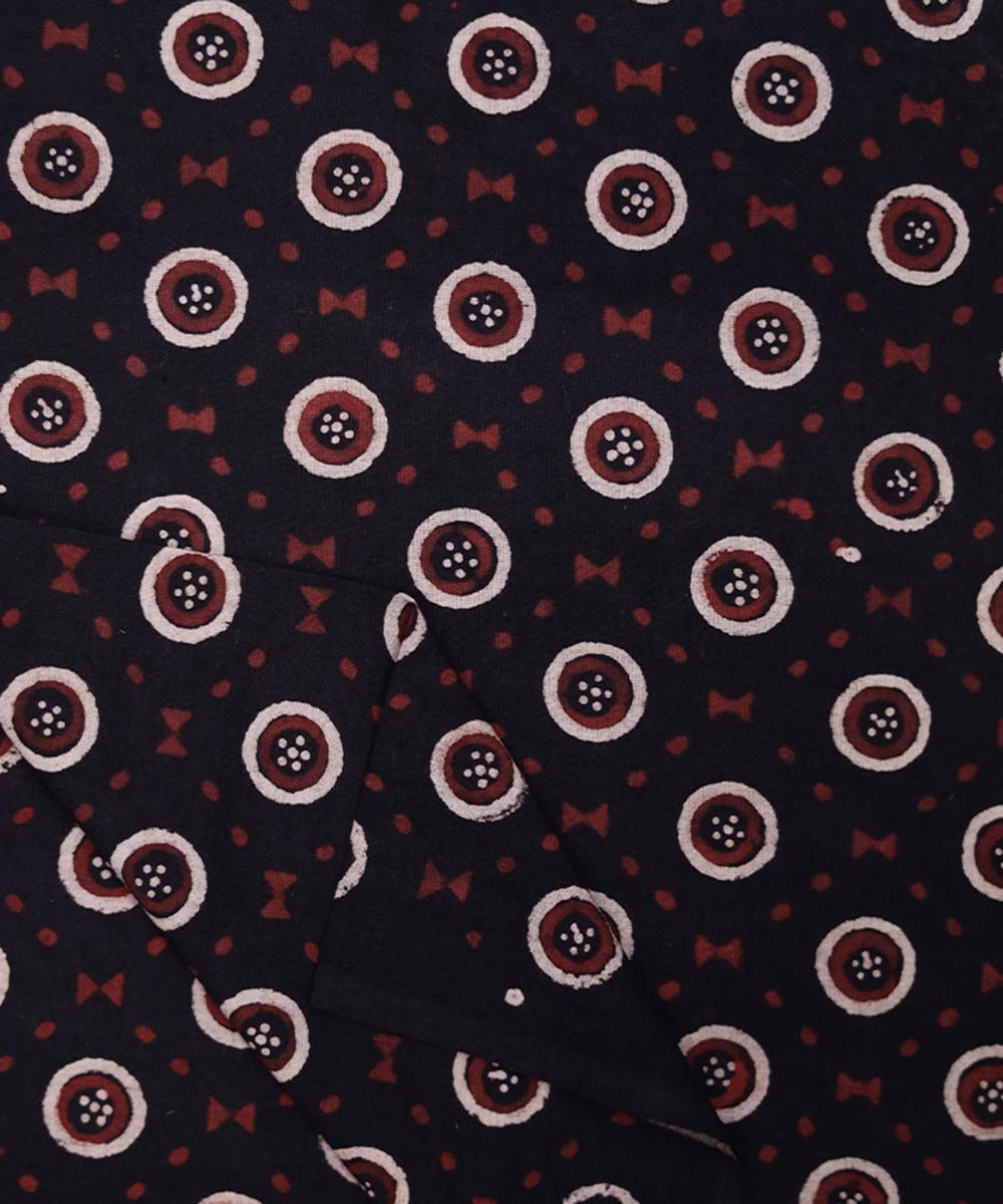 Black and white natural dye hand block printed cotton fabric