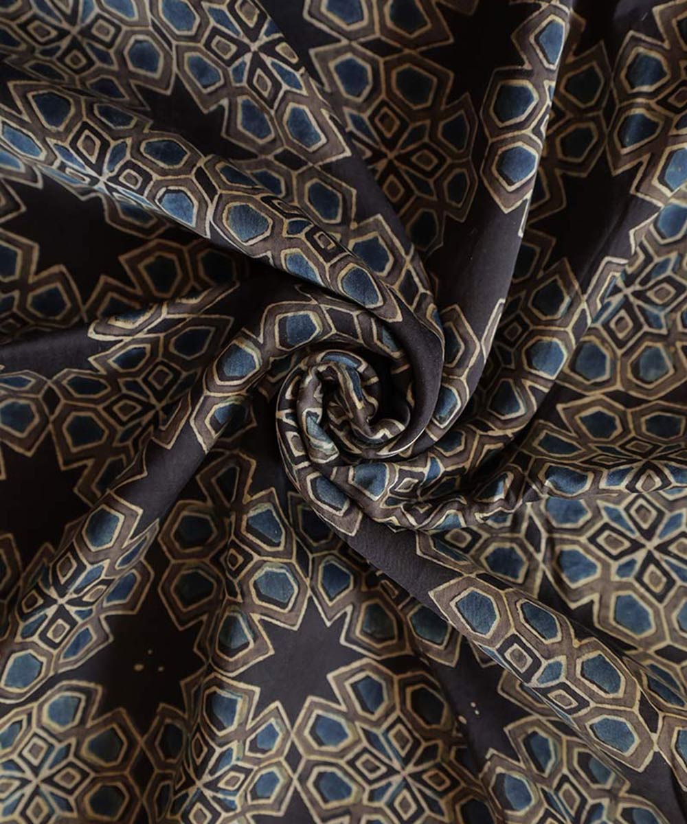 Brown hand block print ajrakh modal fabric