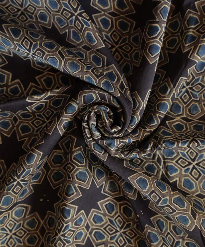 Brown hand block print ajrakh modal fabric
