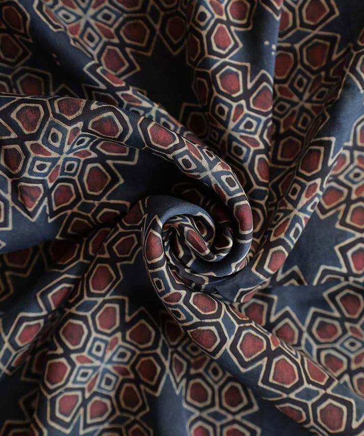 Indigo red handblock print ajrakh modal fabric