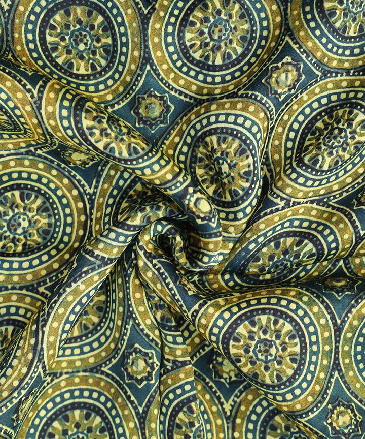 Mustard green hand block print modal fabric