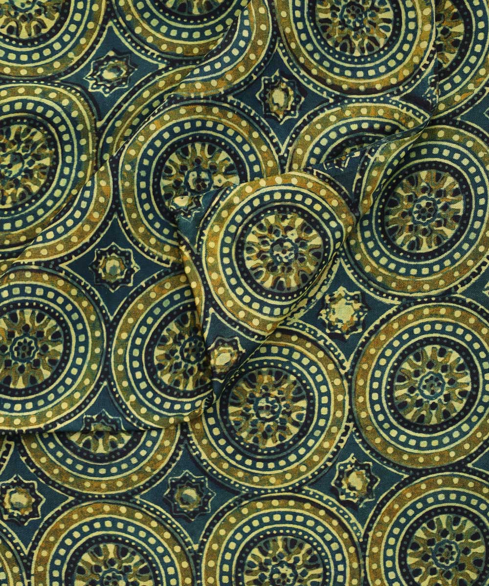 Mustard green hand block print modal fabric