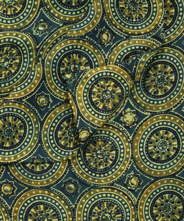 Mustard green hand block print modal fabric