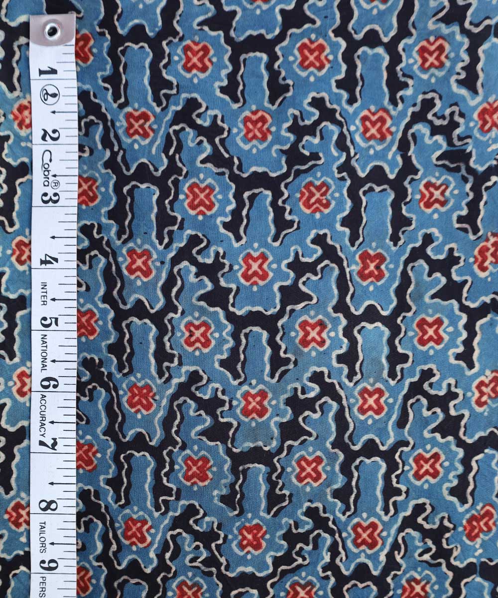 Blue black block printed modal fabric