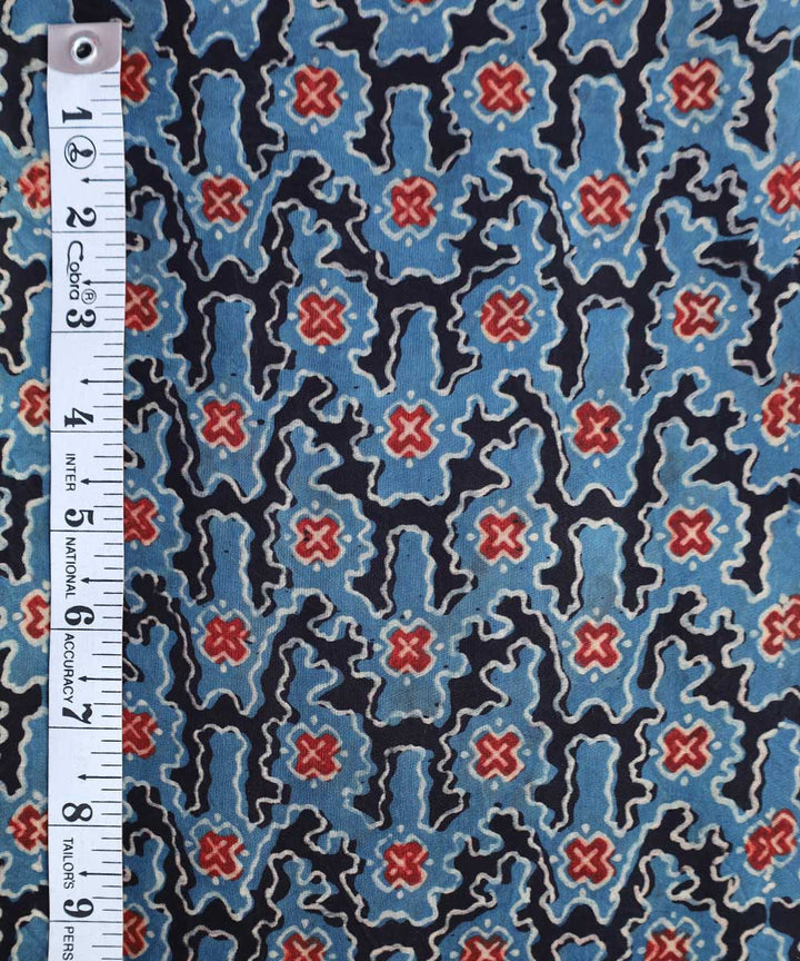 Blue black block printed modal fabric