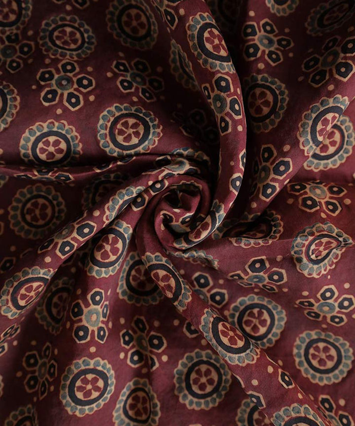 Red dual flora hand block printed modal fabric