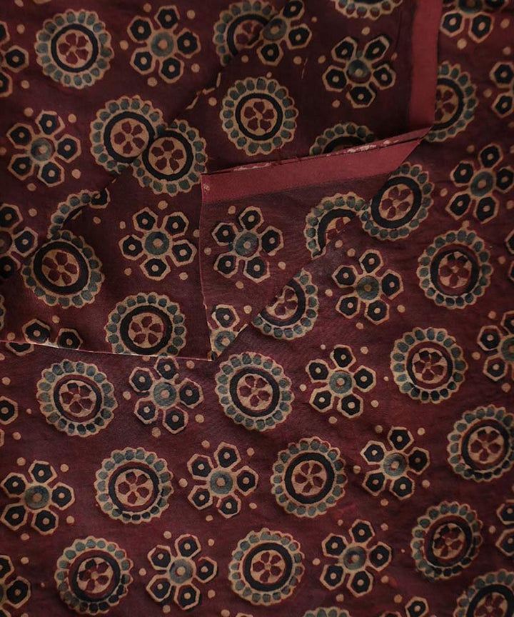 Red dual flora hand block printed modal fabric