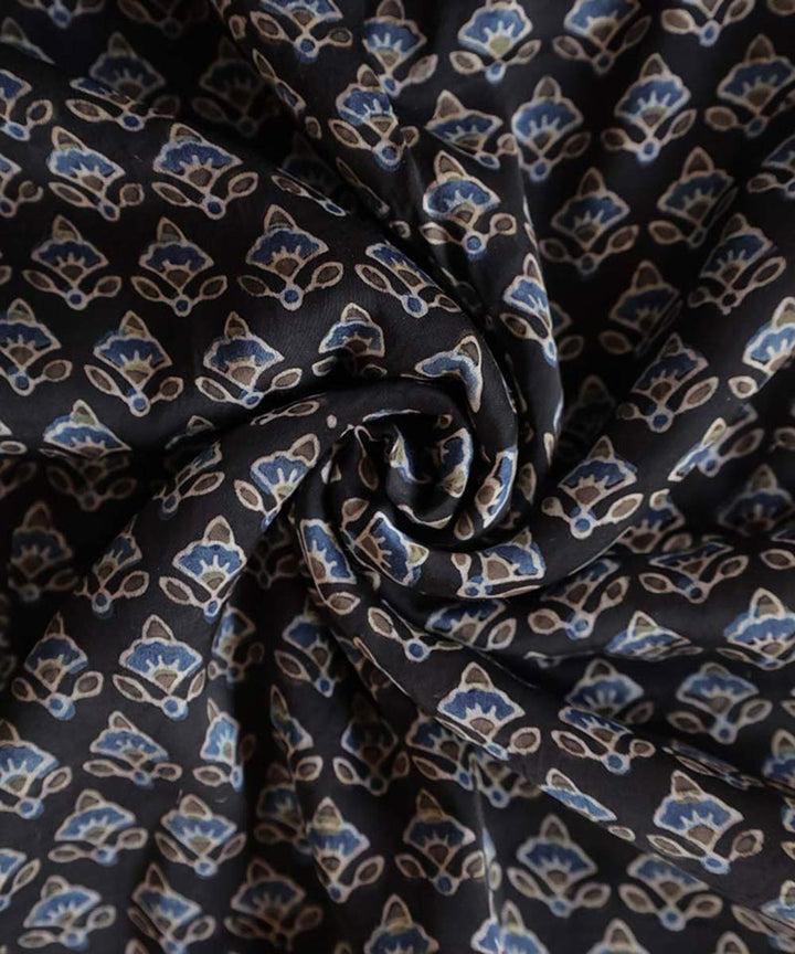 Black flower hand block printed modal fabric