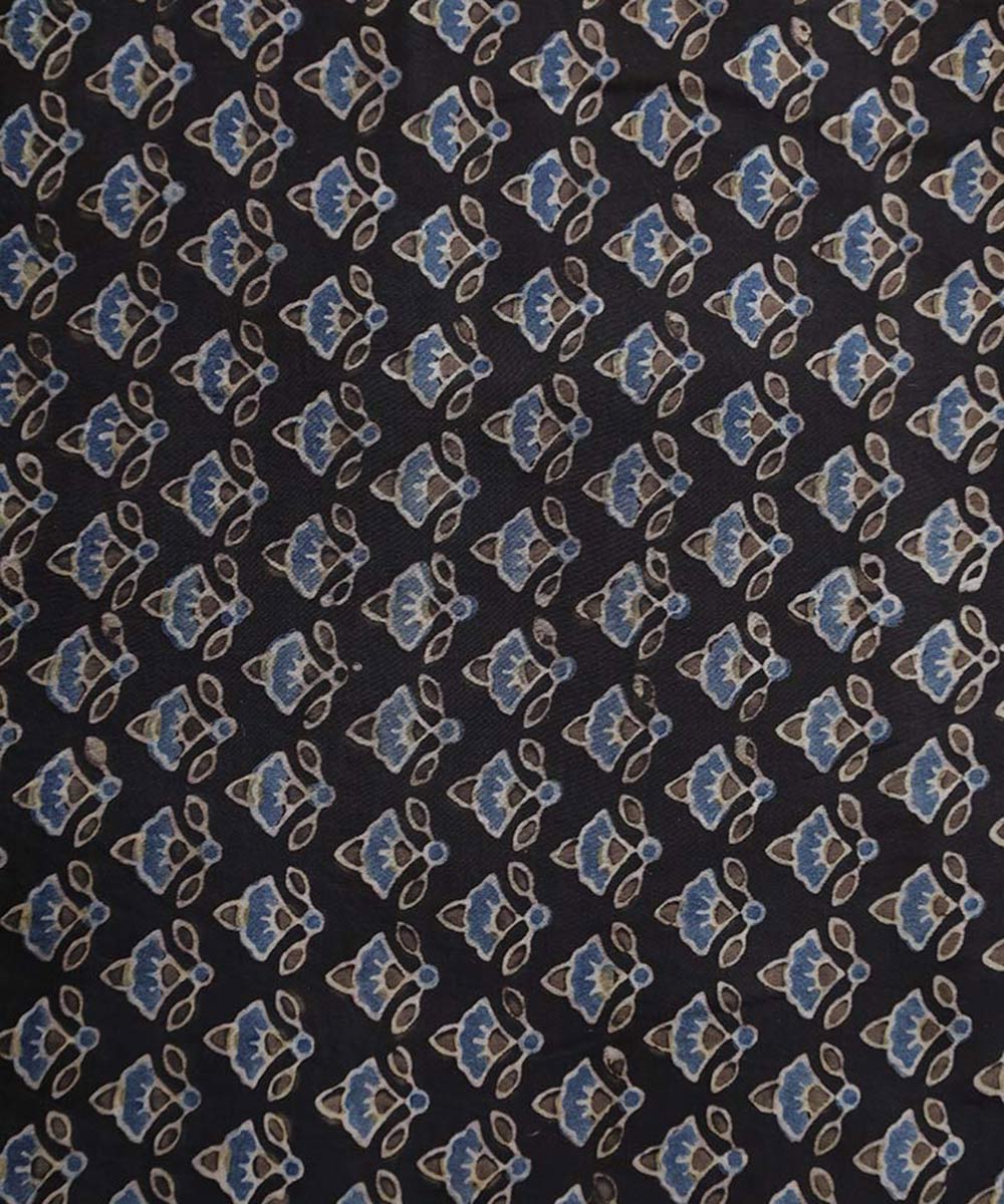 Black flower hand block printed modal fabric