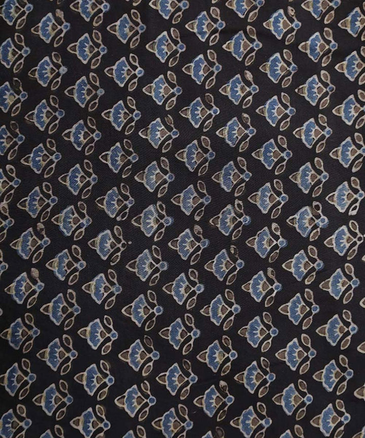 Black flower hand block printed modal fabric