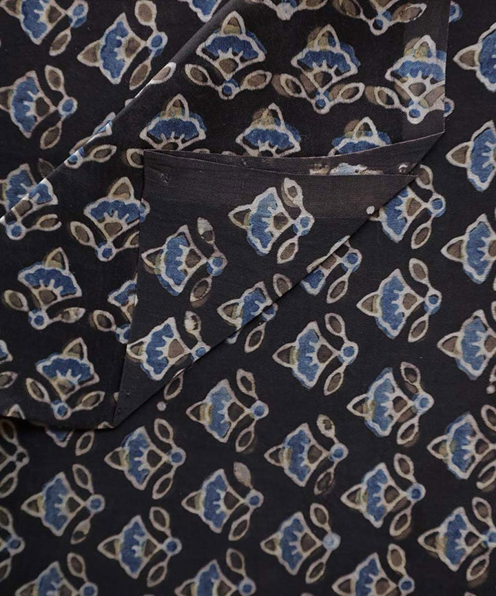 Black flower hand block printed modal fabric