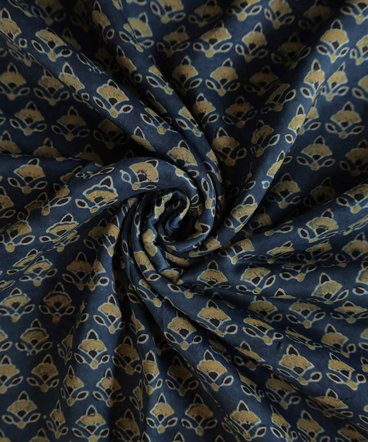 Indigo mustard flower hand block printed modal fabric