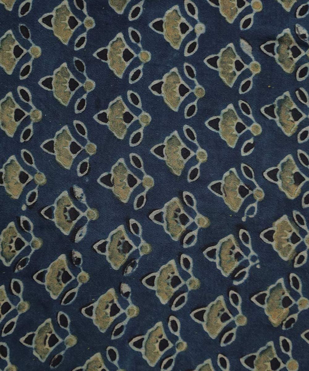 Indigo mustard flower hand block printed modal fabric