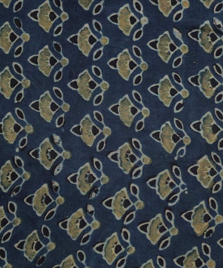 Indigo mustard flower hand block printed modal fabric