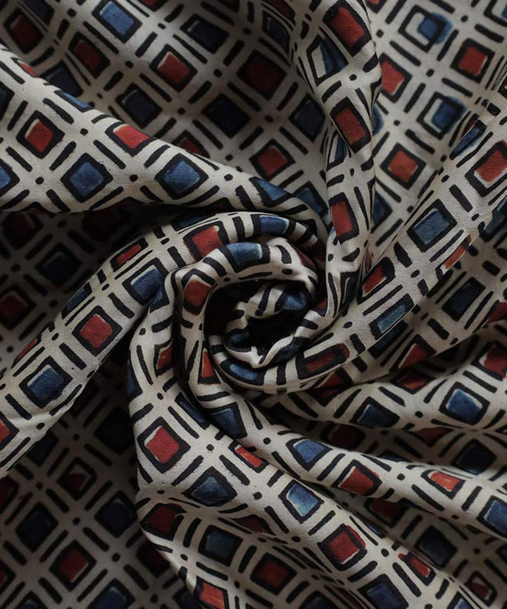 Light checks block printed modal fabric