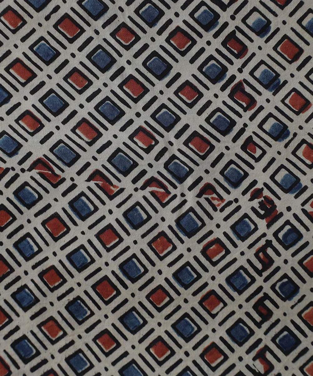 Light checks block printed modal fabric