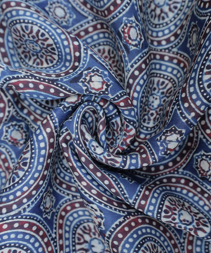 Indigo traditional flowers block printed modal fabric
