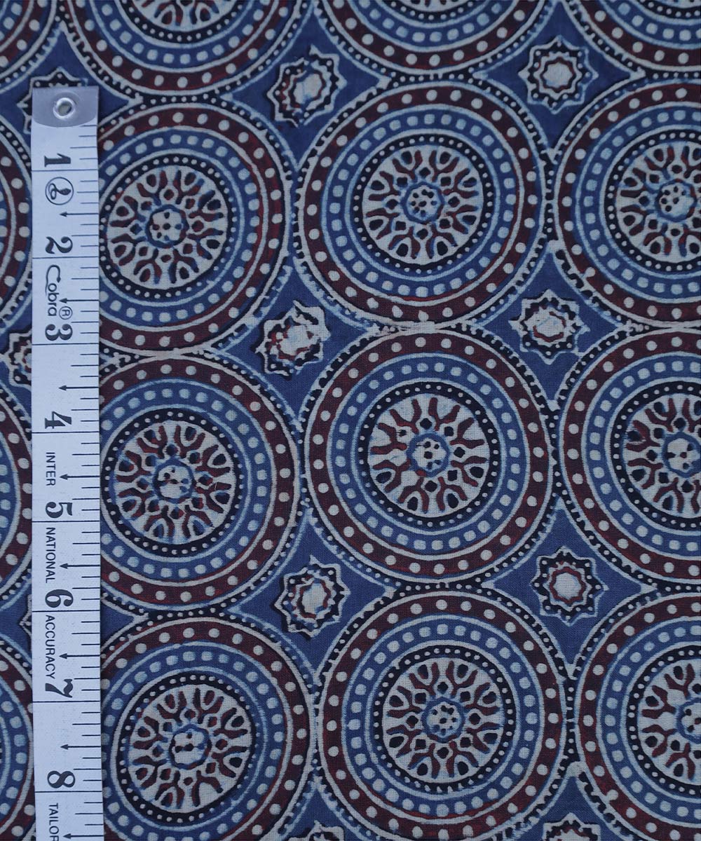 Indigo traditional flowers block printed modal fabric