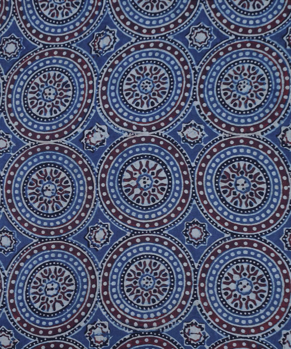 Indigo traditional flowers block printed modal fabric
