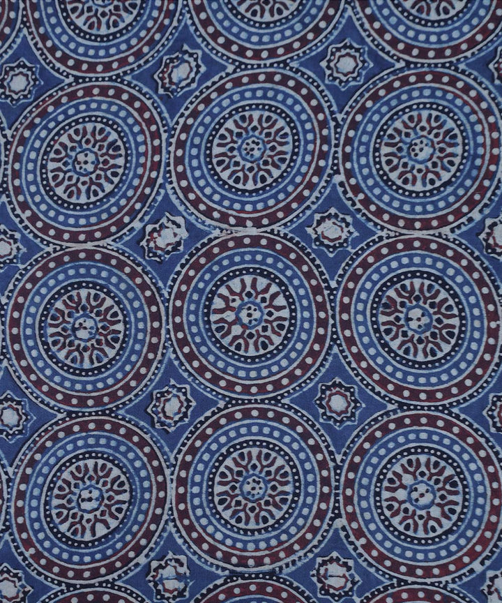 Indigo traditional flowers block printed modal fabric