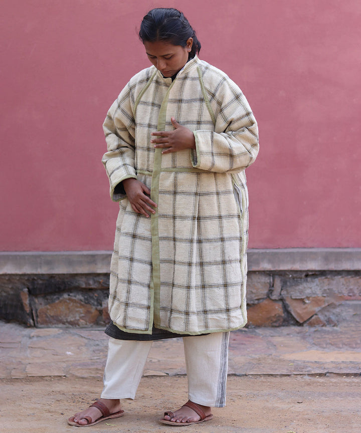 Off white checks handwoven woolen jacket