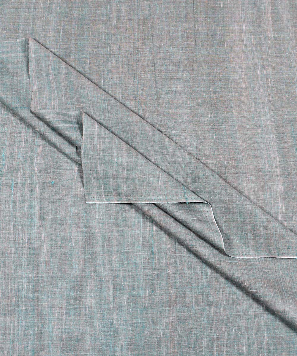 Dual shade green cream handspun handwoven cotton fabric