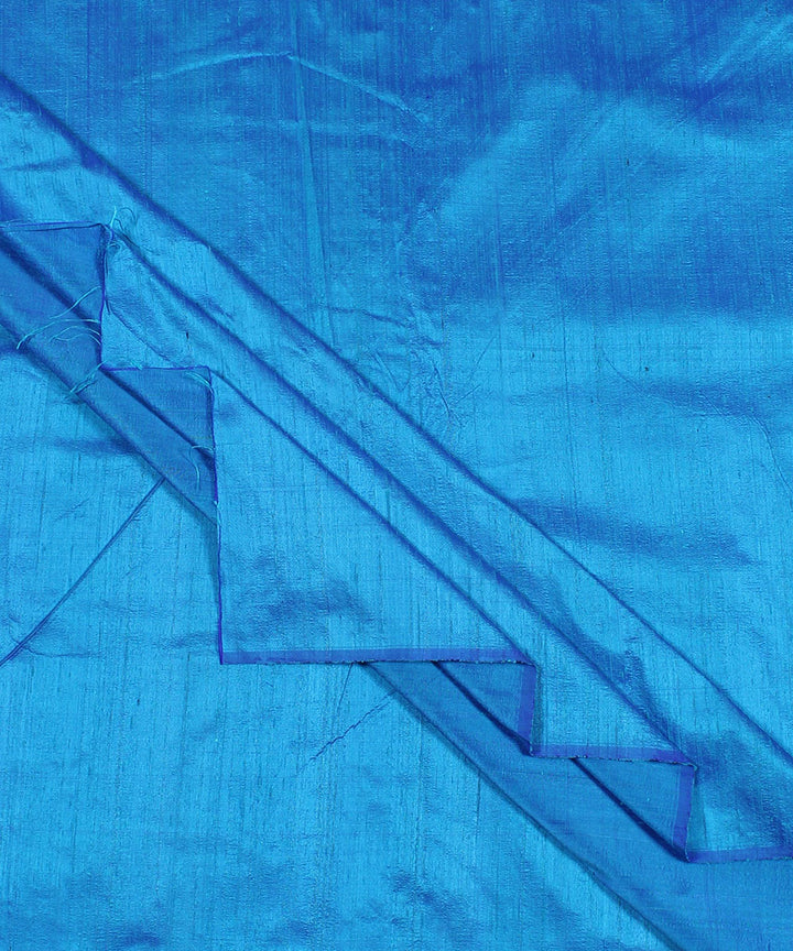 Blue handspun handwoven raw silk fabric