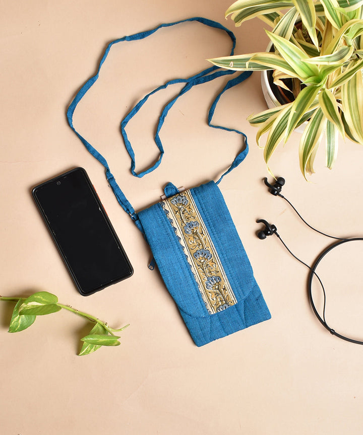 Blue handcrafted cotton sling bag
