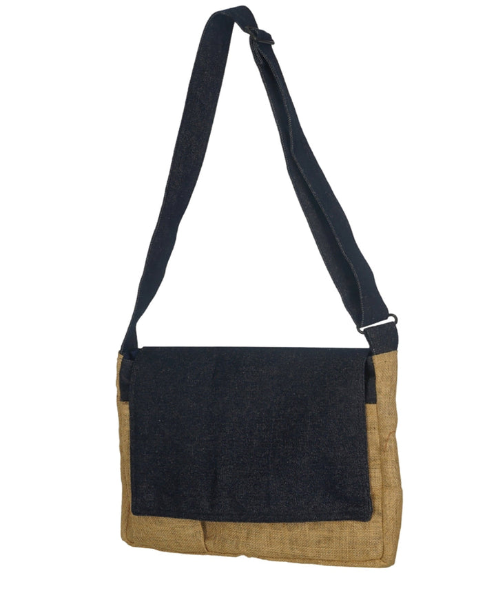 Blue handcrafted cotton jute laptop bag