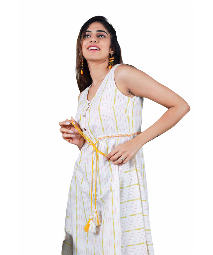 White handcrafted pochampally cotton dress