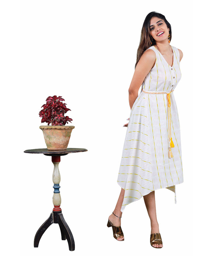 White handcrafted pochampally cotton dress