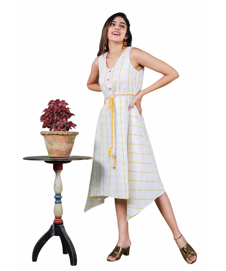 White handcrafted pochampally cotton dress