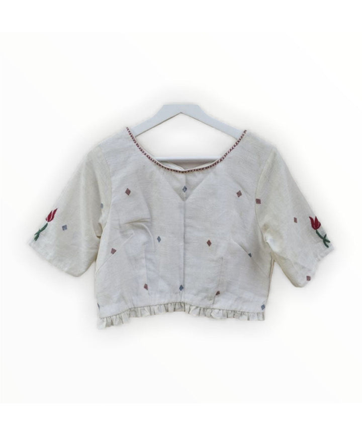 White hand embroidery jamdani cotton top
