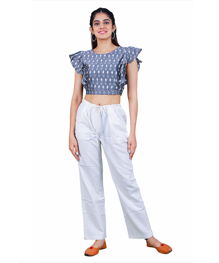 Grey handcrafted pochampally cotton crop top
