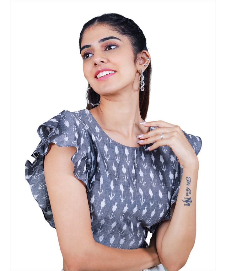 Grey handcrafted pochampally cotton crop top