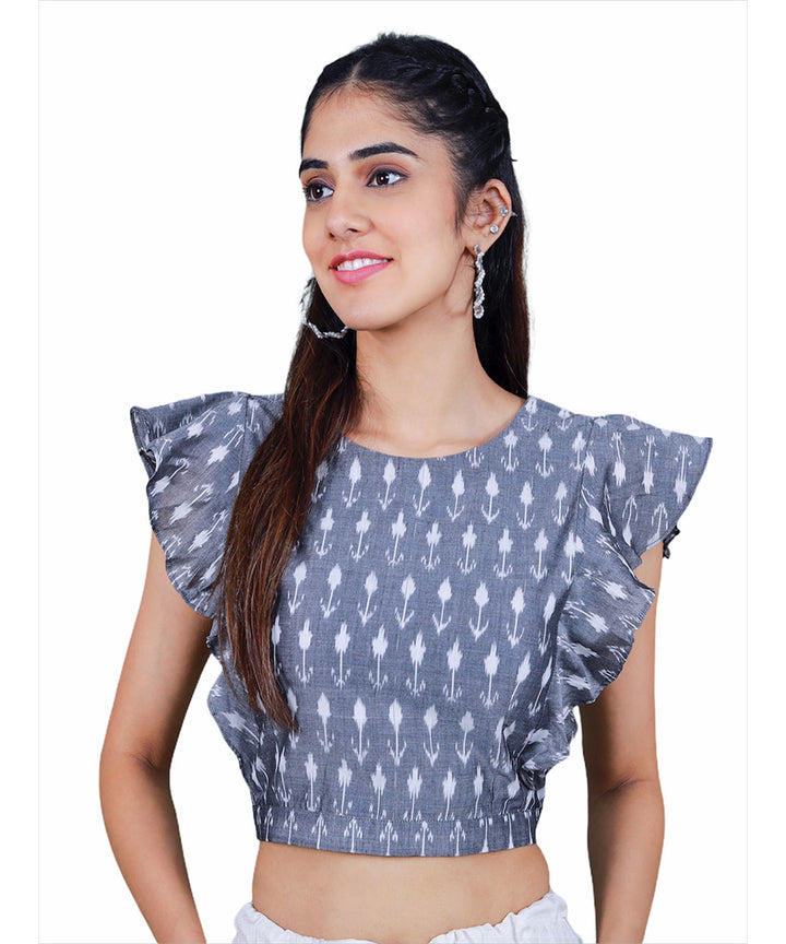 Grey handcrafted pochampally cotton crop top
