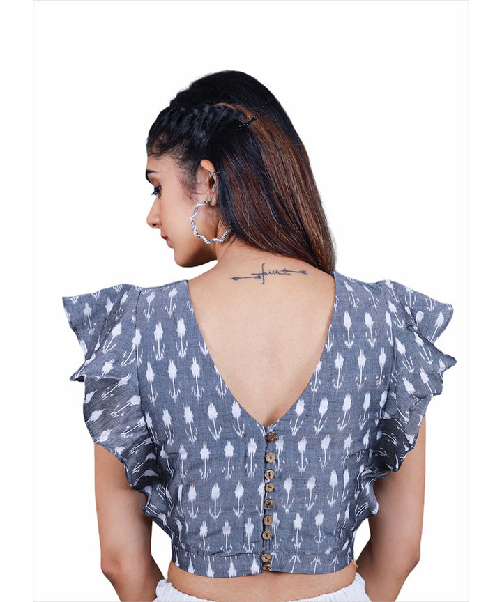 Grey handcrafted pochampally cotton crop top