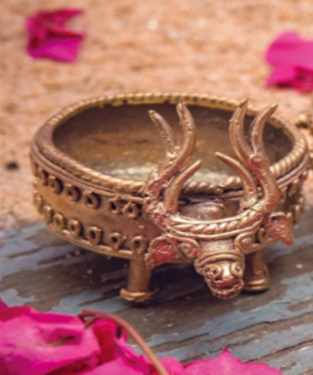 Handcrafted dhokra brass deer tea light candle holder (one holder only)