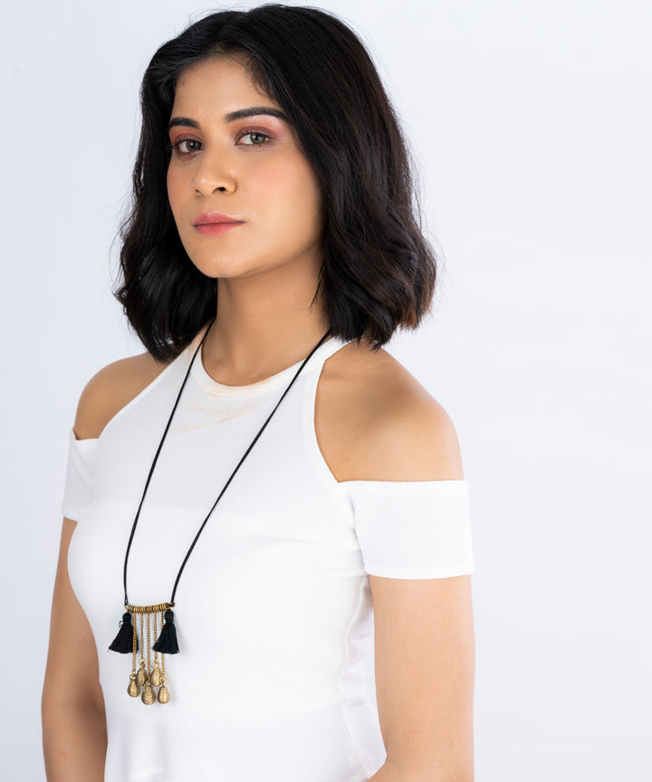 Contemporary handmade black and gold brass necklace