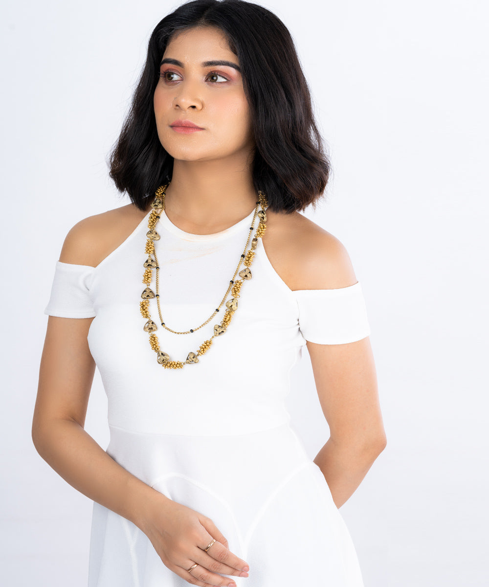 Golden dhokra brass bead layer necklace