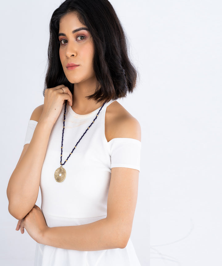 Blue long octa beaded necklace